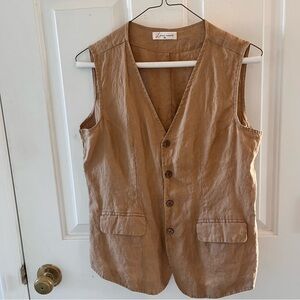 Linen Weart Linen Vest Camel Tan Button Waistcoat Sleeveless XL Womens Top Soft